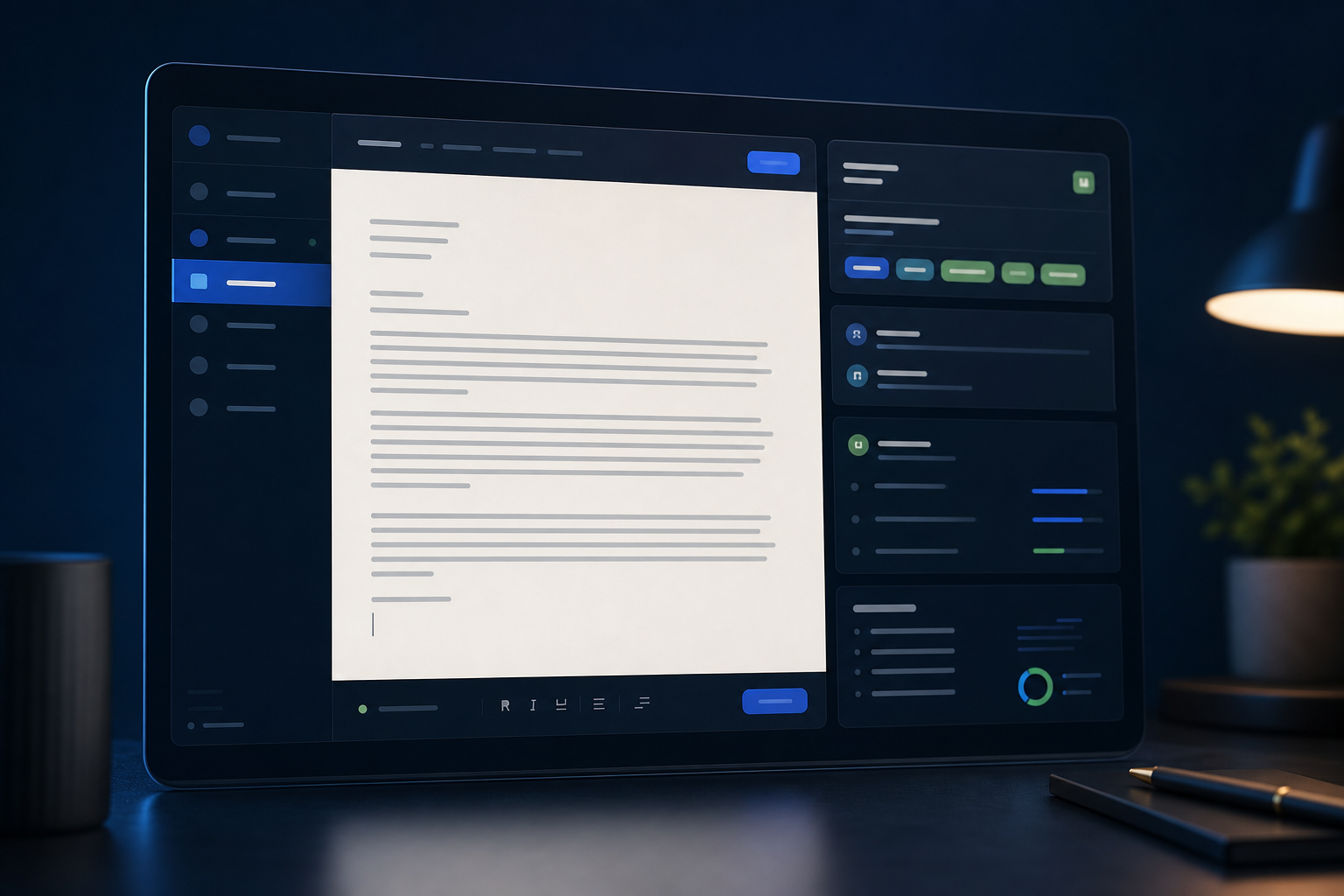 Cover letter draft open beside structured job details in a writing workspace